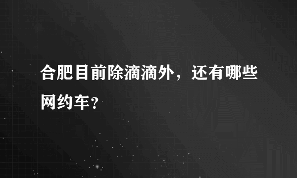 合肥目前除滴滴外，还有哪些网约车？