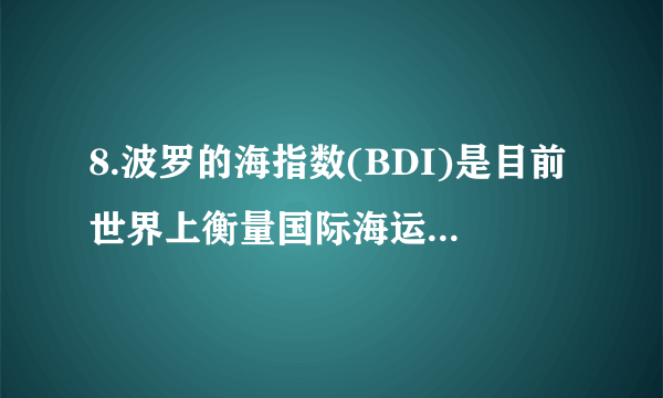 8.波罗的海指数(BDI)是目前世界上衡量国际海运情况的权威指数,是反映国际间贸易情况的领先指数,该指数显著下降说明国际间的贸易不景气。下列选项中有可能引发波罗的海指数(BDI)下降的有	(　　)①各国宽松的货币政策刺激了出口增长  ②近年来国际原油的市场价格震荡走低③部分国家对国际相关商品的需求下降  ④个别国家发生金融危机,波及其他国家A.①②B.①④C.②③D.③④