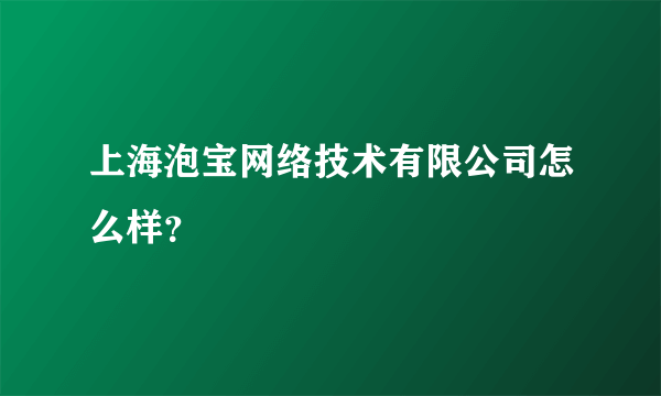 上海泡宝网络技术有限公司怎么样？