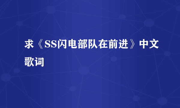 求《SS闪电部队在前进》中文歌词