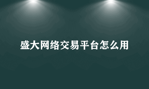 盛大网络交易平台怎么用