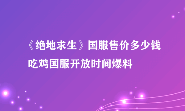 《绝地求生》国服售价多少钱 吃鸡国服开放时间爆料