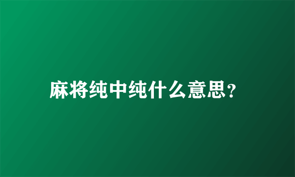 麻将纯中纯什么意思？