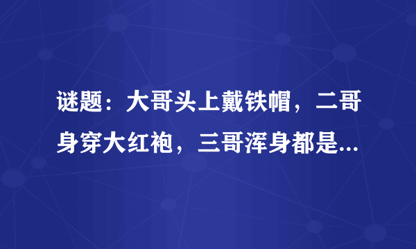 谜题：大哥头上戴铁帽，二哥身穿大红袍，三哥浑身都是刺，四哥好象一把刀。 （打四种蔬菜名）