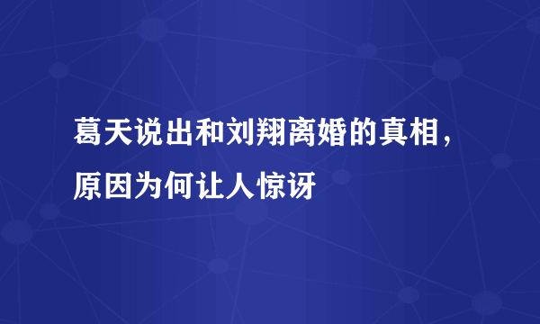 葛天说出和刘翔离婚的真相，原因为何让人惊讶