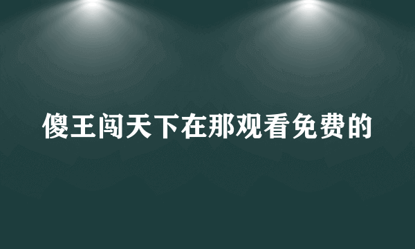 傻王闯天下在那观看免费的