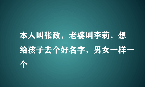 本人叫张政，老婆叫李莉，想给孩子去个好名字，男女一样一个