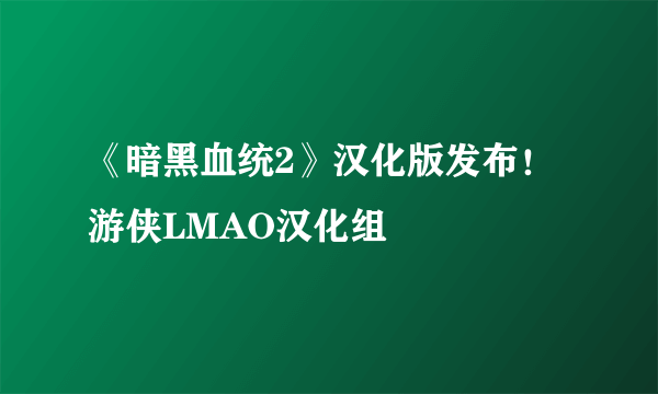 《暗黑血统2》汉化版发布！游侠LMAO汉化组