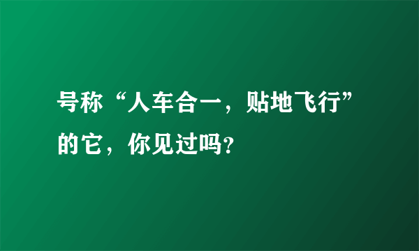 号称“人车合一，贴地飞行”的它，你见过吗？