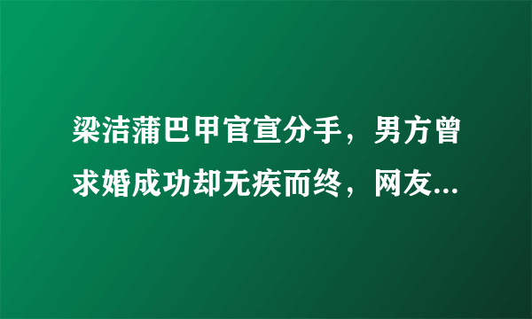 梁洁蒲巴甲官宣分手，男方曾求婚成功却无疾而终，网友对此为何拍手称快？