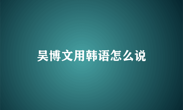 吴博文用韩语怎么说