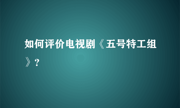 如何评价电视剧《五号特工组》？