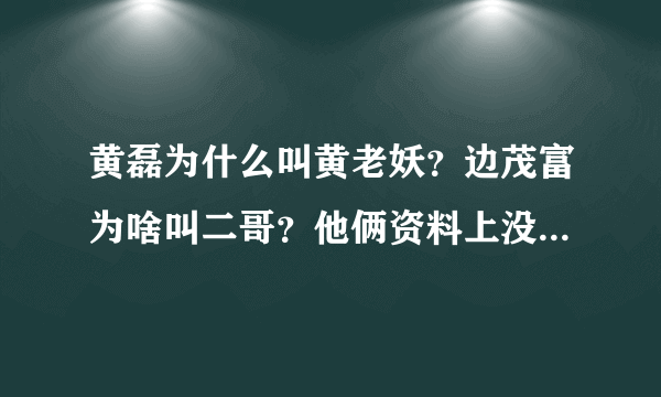 黄磊为什么叫黄老妖？边茂富为啥叫二哥？他俩资料上没有这两个绰号啊！散打吧拜托了各位 谢谢