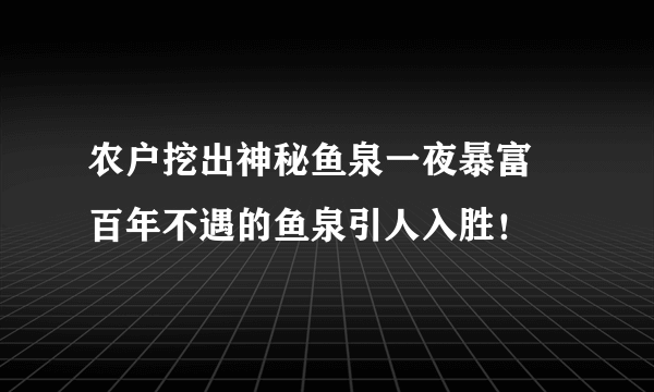 农户挖出神秘鱼泉一夜暴富   百年不遇的鱼泉引人入胜！