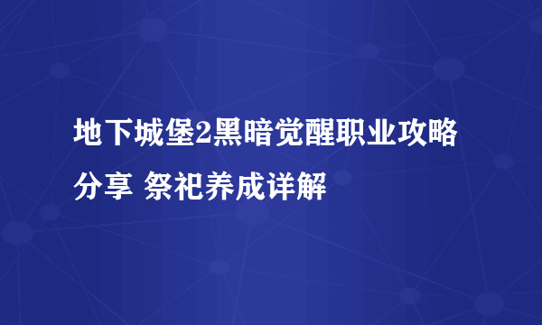 地下城堡2黑暗觉醒职业攻略分享 祭祀养成详解