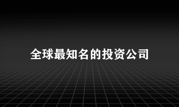 全球最知名的投资公司