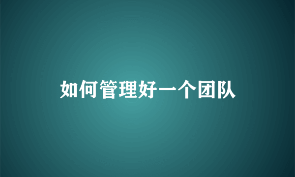 如何管理好一个团队