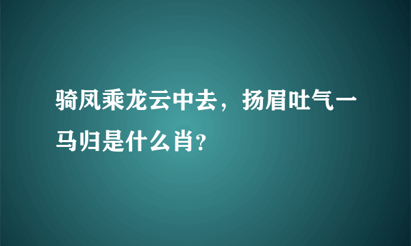 骑凤乘龙云中去，扬眉吐气一马归是什么肖？