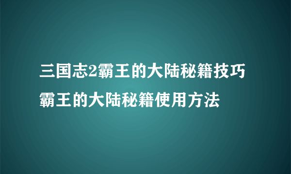 三国志2霸王的大陆秘籍技巧 霸王的大陆秘籍使用方法