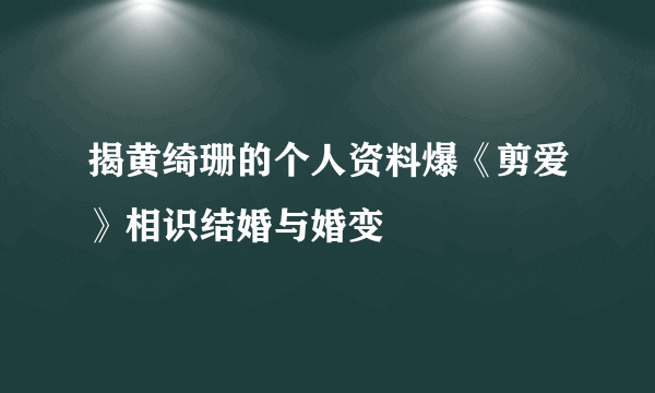 揭黄绮珊的个人资料爆《剪爱》相识结婚与婚变