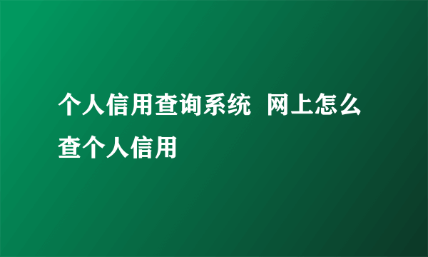 个人信用查询系统  网上怎么查个人信用