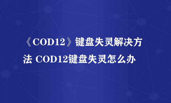 《COD12》键盘失灵解决方法 COD12键盘失灵怎么办