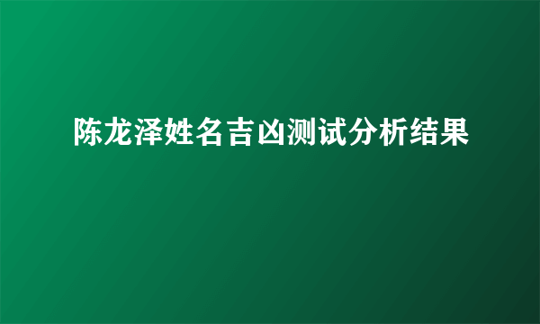 陈龙泽姓名吉凶测试分析结果