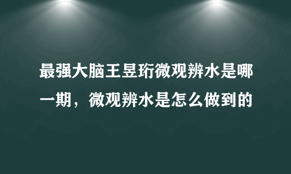 最强大脑王昱珩微观辨水是哪一期，微观辨水是怎么做到的