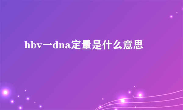 hbv一dna定量是什么意思