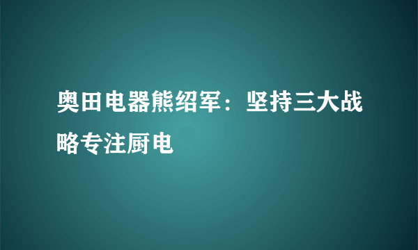 奥田电器熊绍军：坚持三大战略专注厨电