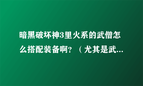 暗黑破坏神3里火系的武僧怎么搭配装备啊？（尤其是武器，是该双手，双持，还是单手+盾牌啊？）