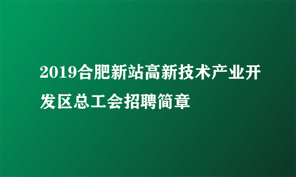 2019合肥新站高新技术产业开发区总工会招聘简章