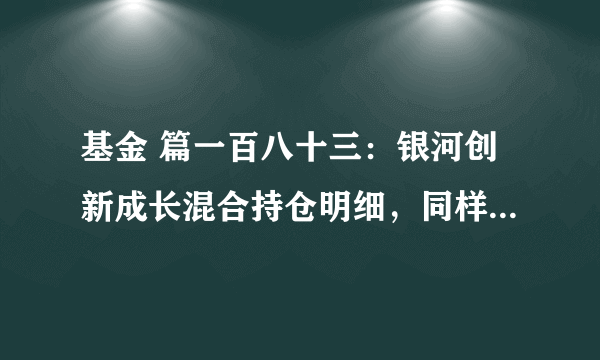 基金 篇一百八十三：银河创新成长混合持仓明细，同样重仓半导体，比隔壁诺安强多了！