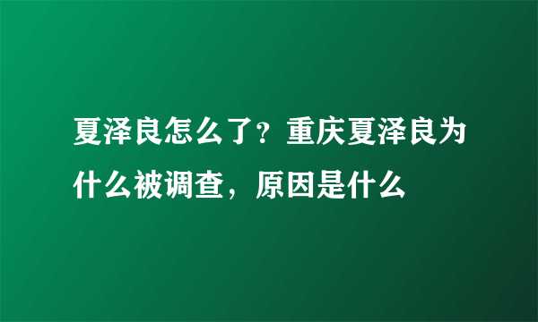 夏泽良怎么了？重庆夏泽良为什么被调查，原因是什么