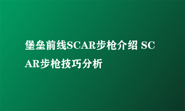 堡垒前线SCAR步枪介绍 SCAR步枪技巧分析