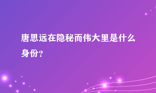 唐思远在隐秘而伟大里是什么身份？