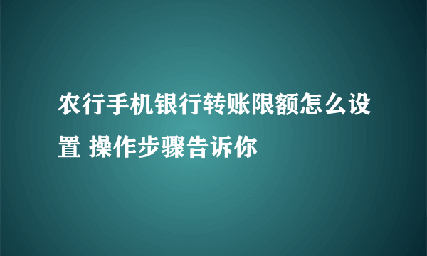 农行手机银行转账限额怎么设置 操作步骤告诉你