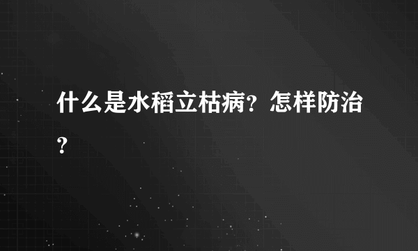 什么是水稻立枯病？怎样防治？