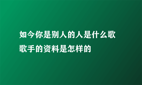 如今你是别人的人是什么歌 歌手的资料是怎样的