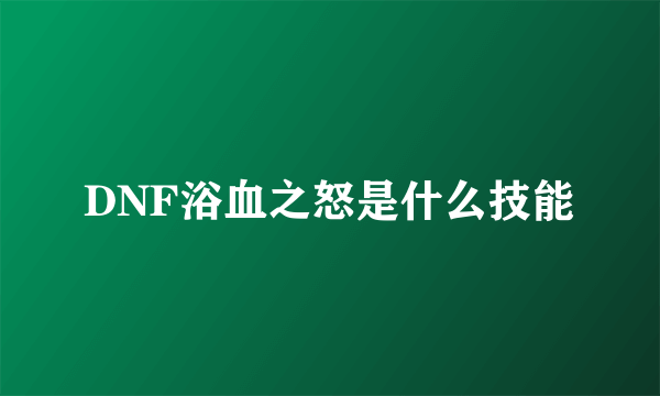 DNF浴血之怒是什么技能