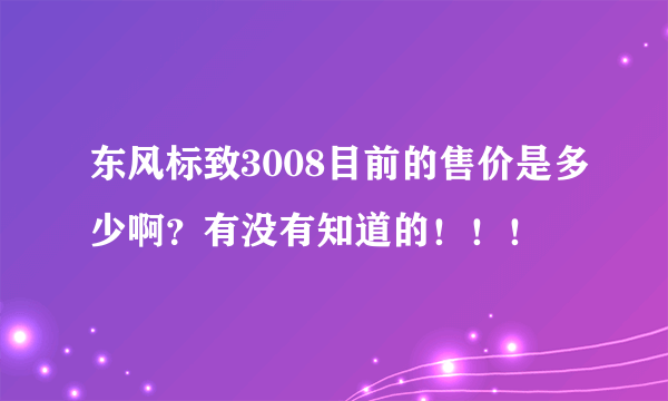 东风标致3008目前的售价是多少啊？有没有知道的！！！