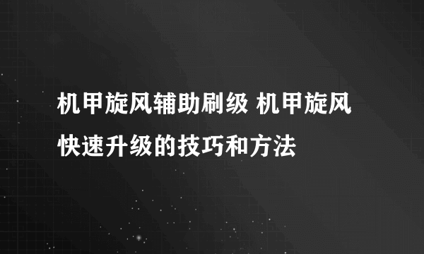 机甲旋风辅助刷级 机甲旋风快速升级的技巧和方法