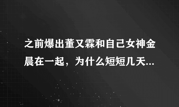 之前爆出董又霖和自己女神金晨在一起，为什么短短几天之内又爆分手？