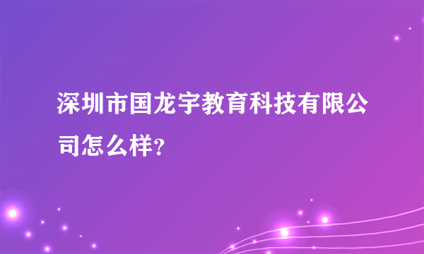 深圳市国龙宇教育科技有限公司怎么样？