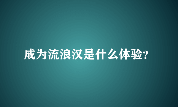 成为流浪汉是什么体验？