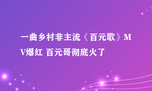 一曲乡村非主流《百元歌》MV爆红 百元哥彻底火了