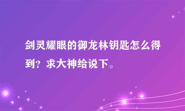 剑灵耀眼的御龙林钥匙怎么得到？求大神给说下。