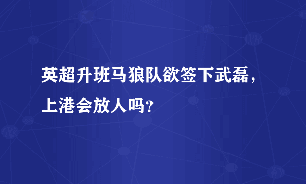 英超升班马狼队欲签下武磊，上港会放人吗？