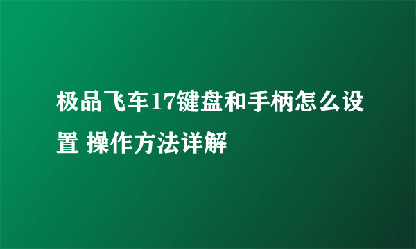 极品飞车17键盘和手柄怎么设置 操作方法详解