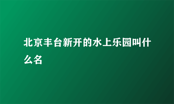 北京丰台新开的水上乐园叫什么名